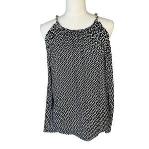 Michael Kors Blouse Black White Long Sleeve Off the Shoulder Casual Size L